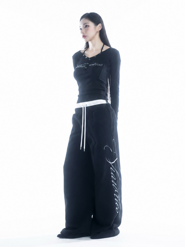 Layered Waist Script Sweat Pants