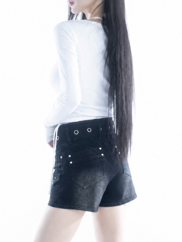 Panel Denim Shorts